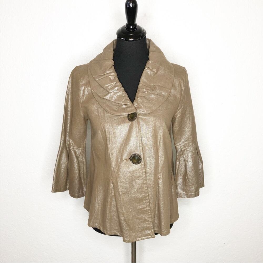 Pretty Angel brown metallic button front linen blend jacket size Medium